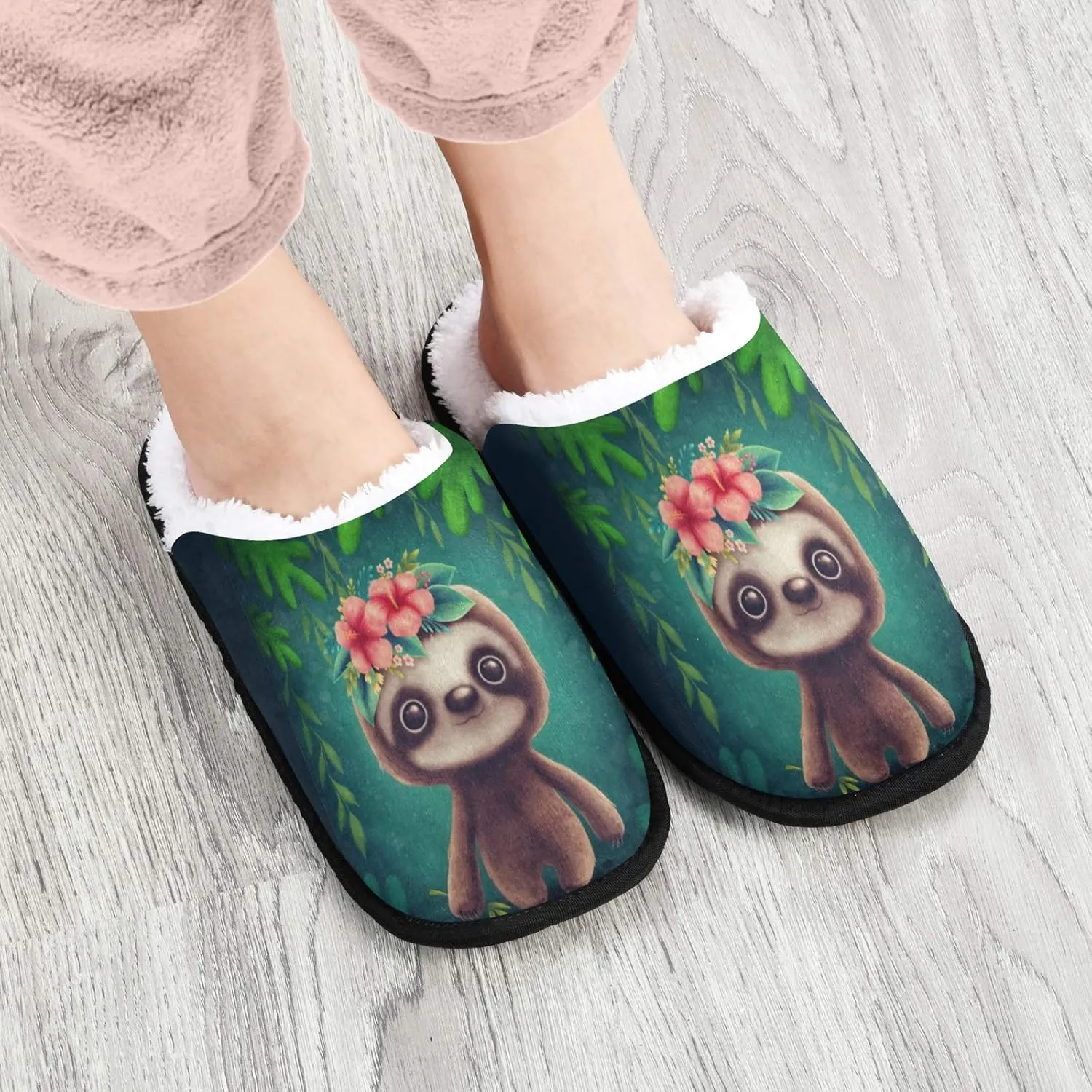 visesunny Slippers for Women Mens Stylish Foral Winter Warm Memory Foam Cotton Home Slippers Soft Plush Fleece Slip on House Slippers for Girls Indoor Outdoor Shoes