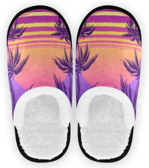 visesunny Tropical Sea Sunset Slippers for Women Mens Winter Warm Memory Foam Cotton Home Slippers Soft Plush Fleece Slip on House Slippers for Girls Indoor Outdoor Shoes