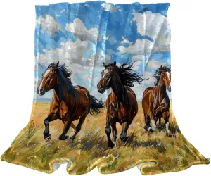Watercolor Horse Runs on Grassland Plush Throw Blanket for Couch 59" x 79" - Lightweight Soft Blankets and Throws for Sofa Camping Beach Picnic