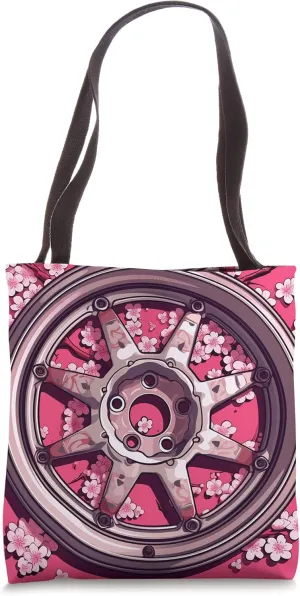 Wheel Racing Car Rim Cherry Blossom Tote Bag