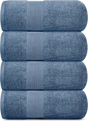 White Classic Resort Collection Soft Bath Towels | 28x55 Luxury Hotel Plush & Absorbent Cotton Bath Towel Large [4 Pack, Blue]
