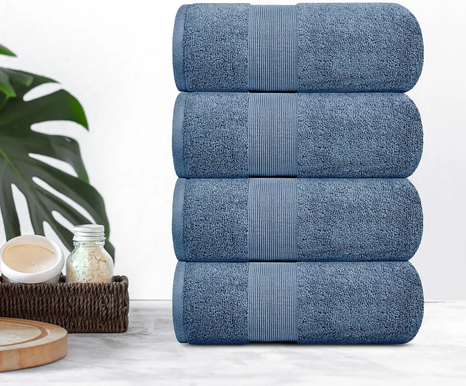 White Classic Resort Collection Soft Bath Towels | 28x55 Luxury Hotel Plush & Absorbent Cotton Bath Towel Large [4 Pack, Blue]