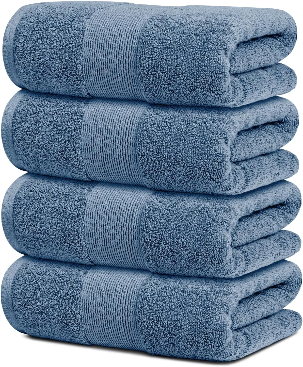 White Classic Resort Collection Soft Bath Towels | 28x55 Luxury Hotel Plush & Absorbent Cotton Bath Towel Large [4 Pack, Blue]