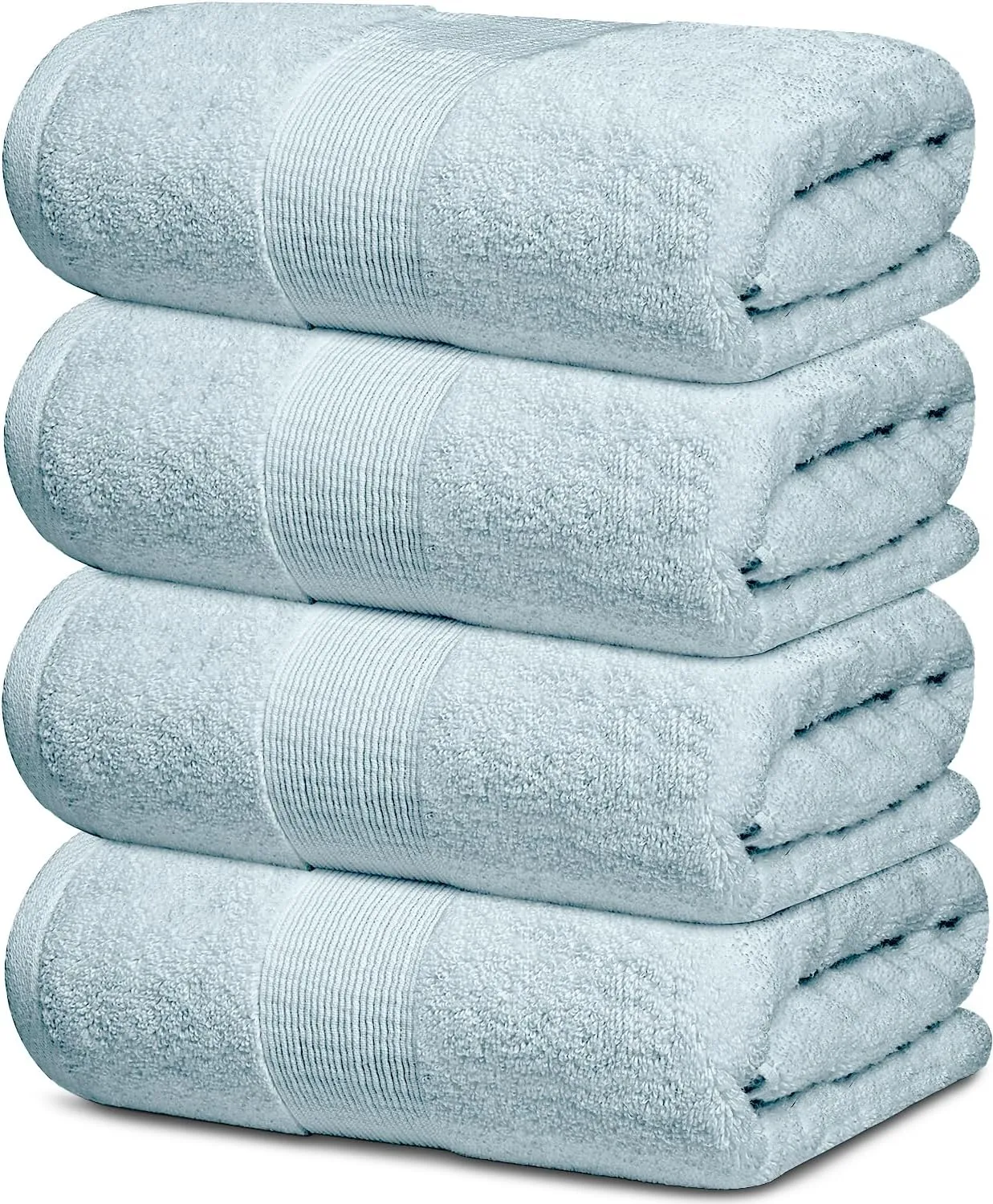 White Classic Resort Collection Soft Bath Towels | 28x55 Luxury Hotel Plush & Absorbent Cotton Bath Towel Large [4 Pack, Light Blue]
