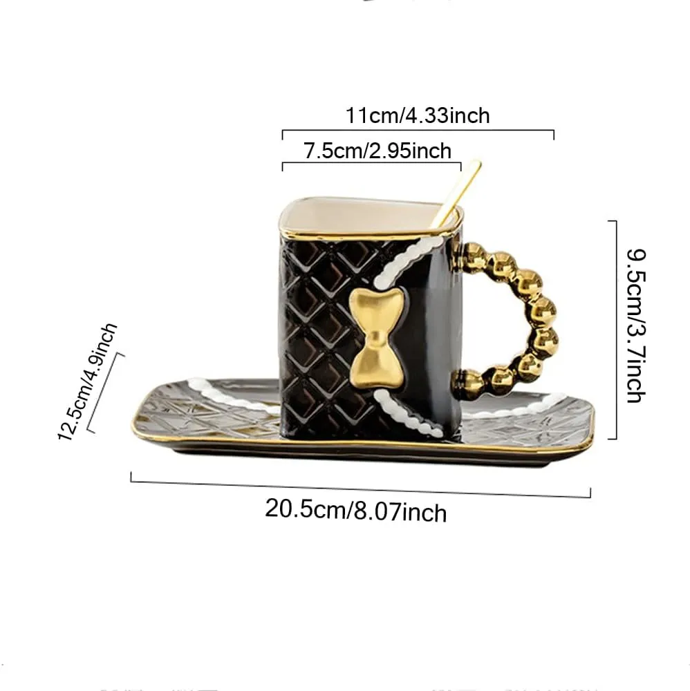 White Handbag Shaped Mug Creative Coffee Cup with Spoon and Saucer Set for Women Mother's Day Valentine's Day