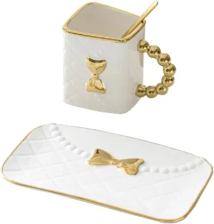 White Handbag Shaped Mug Creative Coffee Cup with Spoon and Saucer Set for Women Mother's Day Valentine's Day
