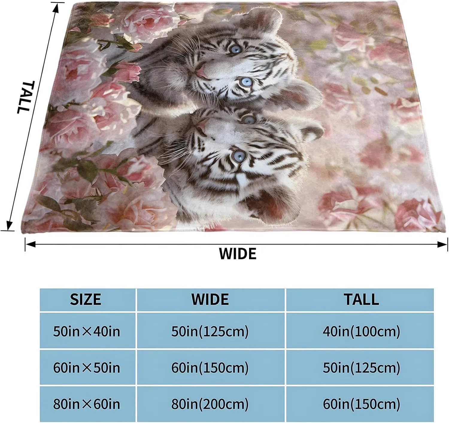 White Tiger Gifts, Baby Tiger Blanket for Adults Women Kids, 50x60 in, Cozy Fuzzy Warm Soft Throw Blankets for Bedroom, Camping, Couch, Decor