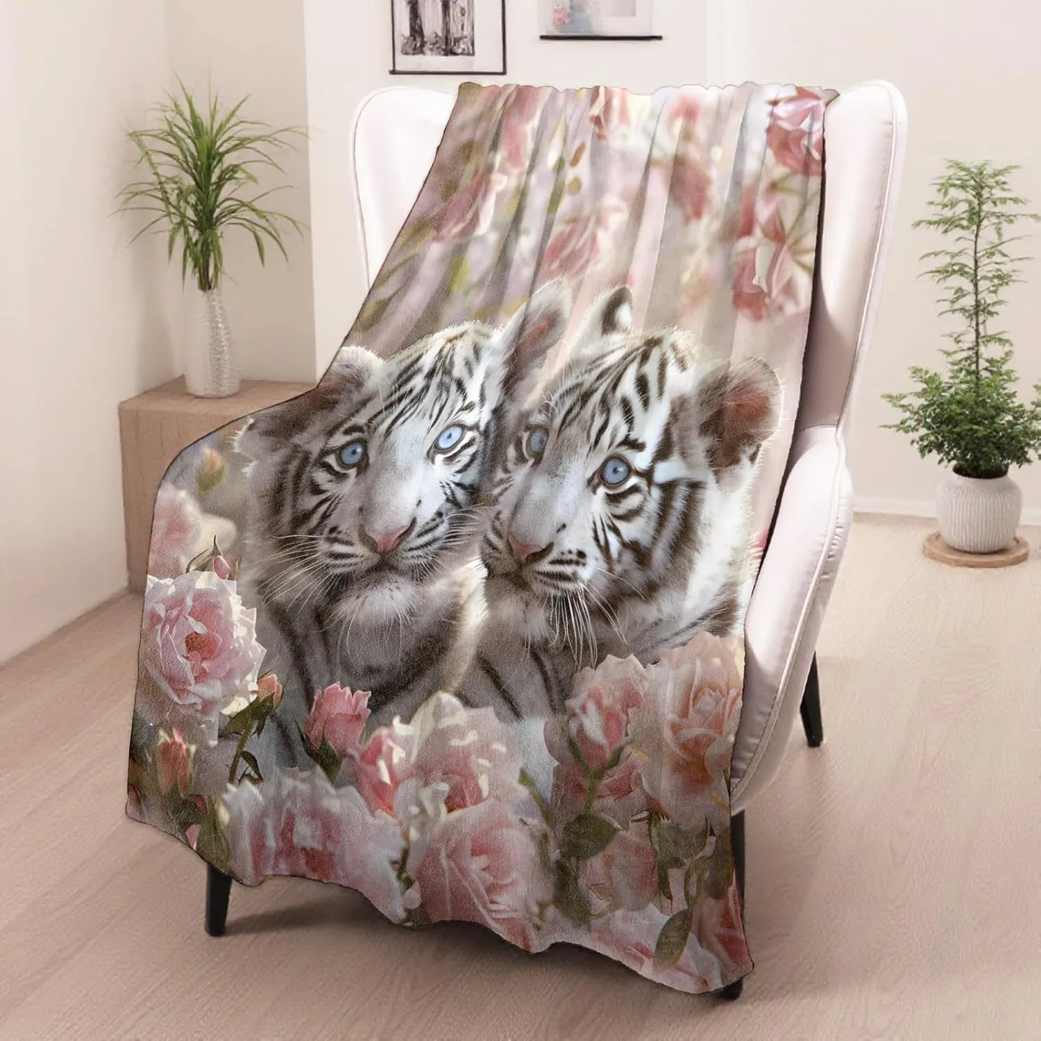 White Tiger Gifts, Baby Tiger Blanket for Adults Women Kids, 50x60 in, Cozy Fuzzy Warm Soft Throw Blankets for Bedroom, Camping, Couch, Decor