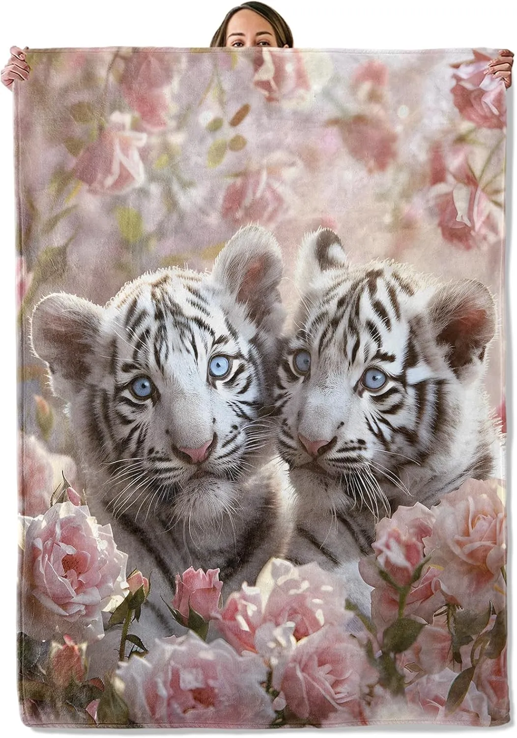 White Tiger Gifts, Baby Tiger Blanket for Adults Women Kids, 50x60 in, Cozy Fuzzy Warm Soft Throw Blankets for Bedroom, Camping, Couch, Decor