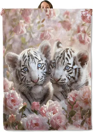 White Tiger Gifts, Baby Tiger Blanket for Adults Women Kids, 50x60 in, Cozy Fuzzy Warm Soft Throw Blankets for Bedroom, Camping, Couch, Decor