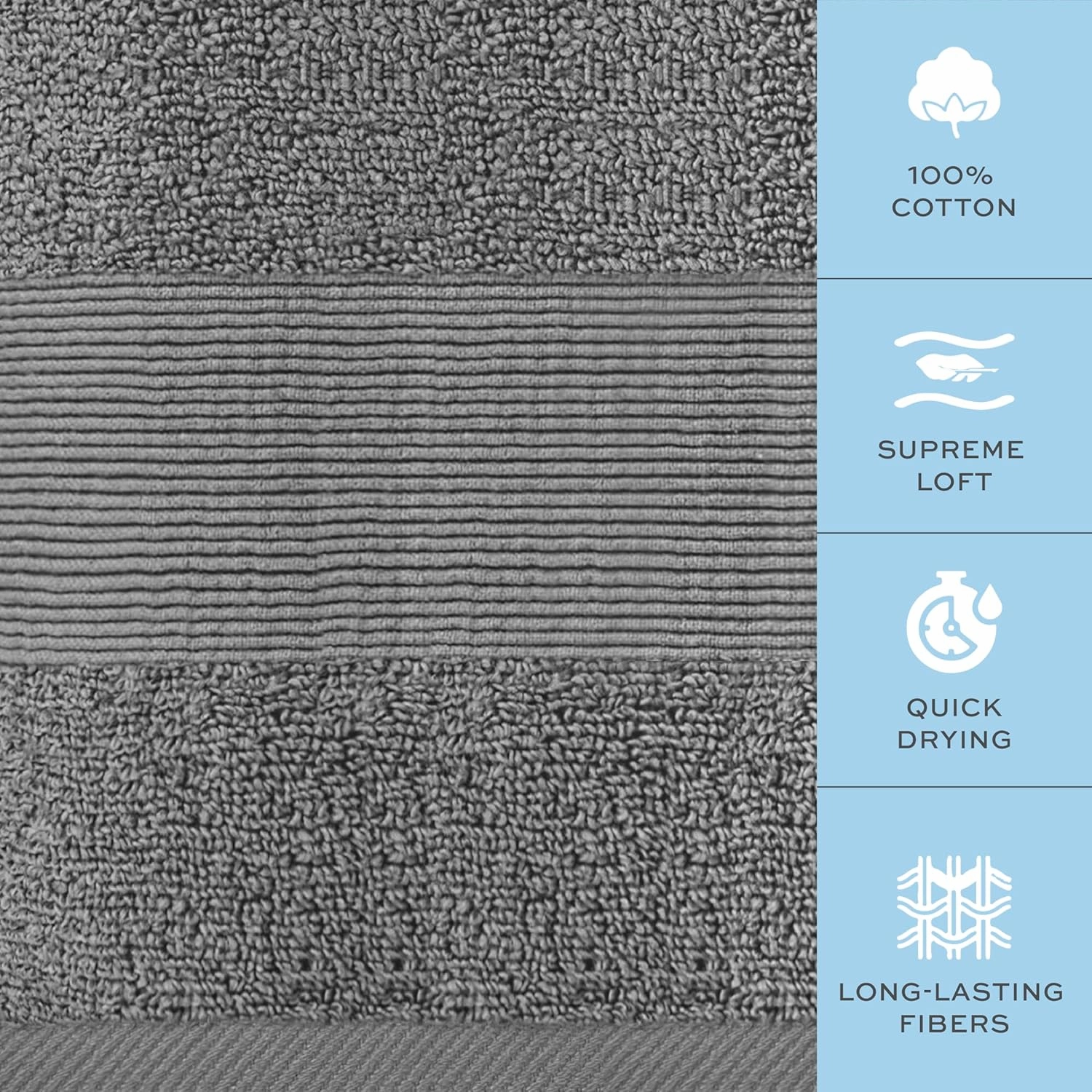 White Classic Resort Collection Soft Bath Towels | 28x55 Luxury Hotel Plush & Absorbent Cotton Bath Towel Large [4 Pack, Smoke Grey]