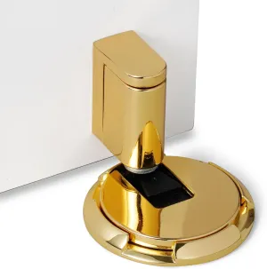 Windproof Door Stopper Indoor Heavy Duty Floor Door Stop Keep Door Open Mechanical No Drilling Door Stopper with Screws and 3M Adhesive, 1 Pack, Bright Gold