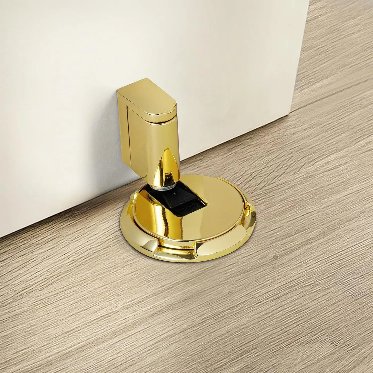 Windproof Door Stopper Indoor Heavy Duty Floor Door Stop Keep Door Open Mechanical No Drilling Door Stopper with Screws and 3M Adhesive, 1 Pack, Bright Gold