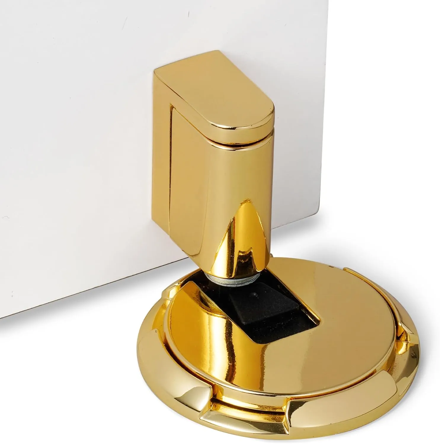 Windproof Door Stopper Indoor Heavy Duty Floor Door Stop Keep Door Open Mechanical No Drilling Door Stopper with Screws and 3M Adhesive, 1 Pack, Bright Gold