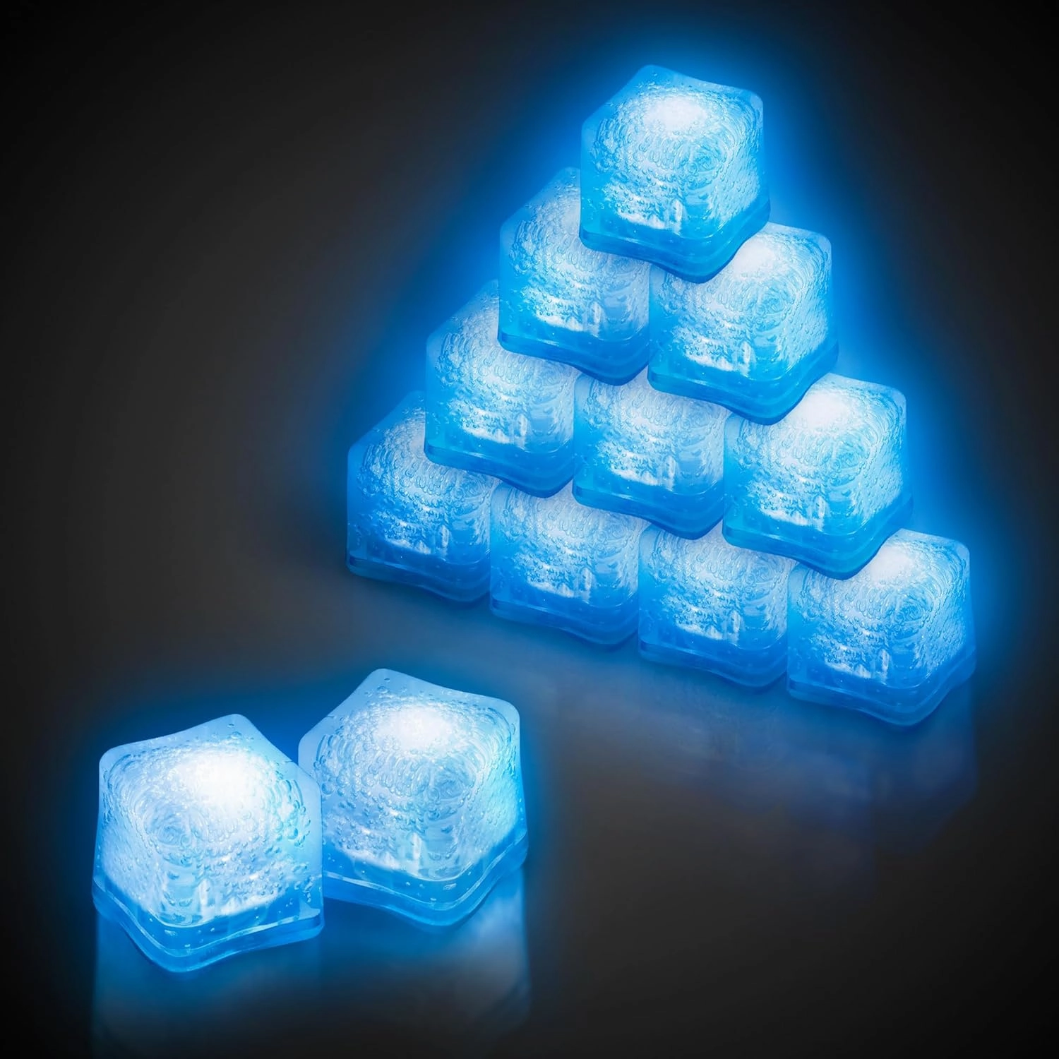 Windy City Novelties 12-Pack Blue LED Ice Cubes with 6 Light Modes - Innovative On/Off Button - Perfect for Parties, Celebrations, Weddings, Birthdays & Festive Occassions