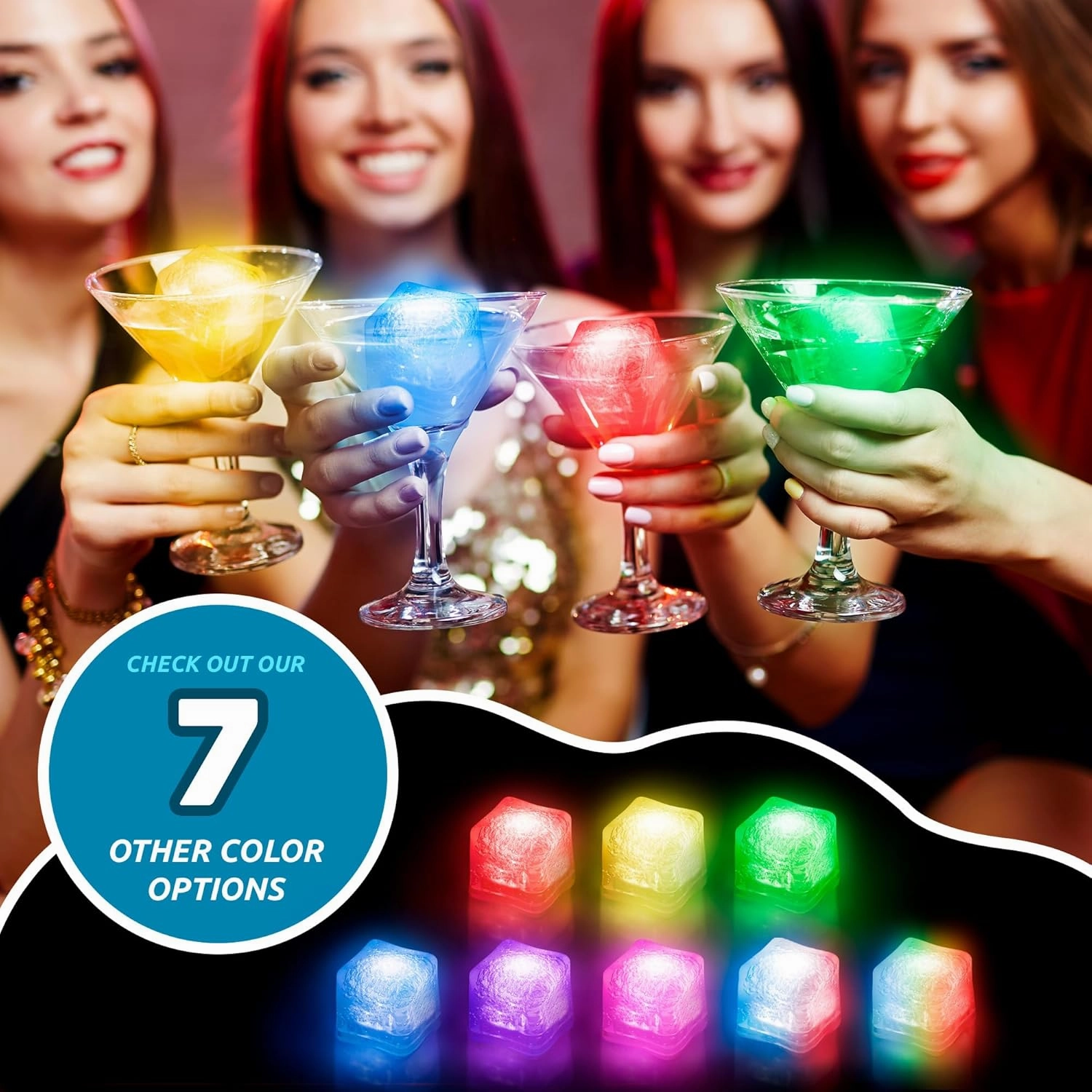 Windy City Novelties 12-Pack Blue LED Ice Cubes with 6 Light Modes - Innovative On/Off Button - Perfect for Parties, Celebrations, Weddings, Birthdays & Festive Occassions