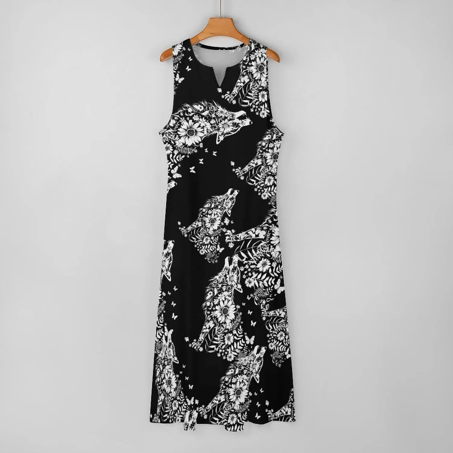 Wolf And Butterflies Women's Maxi Dress V-Neck Sleeveless Summer Casual Beach Long Dresses
