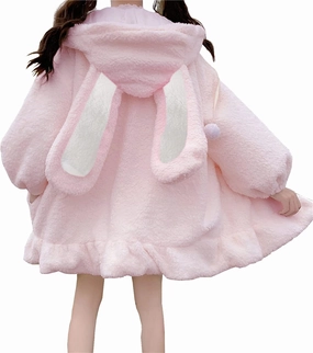 Women Cute Bunny Ear Long Sleeve Fuzzy Fluffy Rabbit Tops Sweatshirt Hoodie Jacket Coats