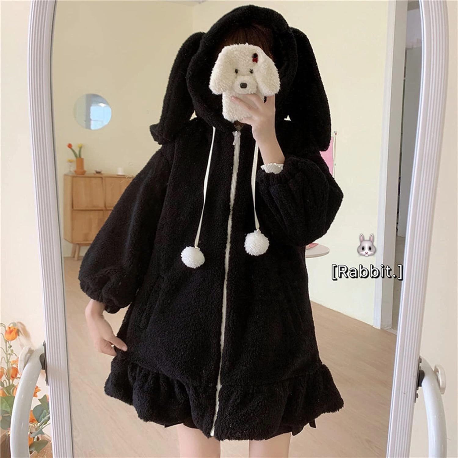 Women Cute Bunny Ear Long Sleeve Fuzzy Fluffy Rabbit Tops Sweatshirt Hoodie Jacket Coats