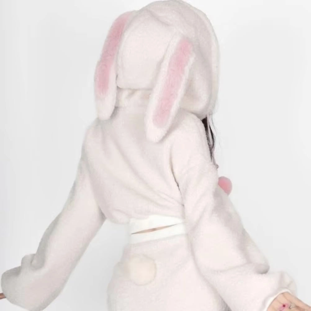 Women Cute Bunny Ear Long Sleeve Fuzzy Fluffy Rabbit Tops Sweatshirt Hoodie Jacket Coats