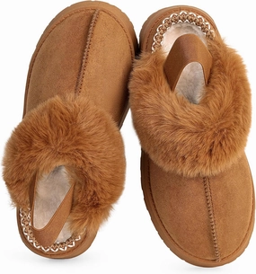 Women Platform Slippers Mini Boots Suede Leather Short Ankle Booties Fuzzy Slip on Shoes Snow Platform Slippers for Women Winter Outdoor Ethnic Style