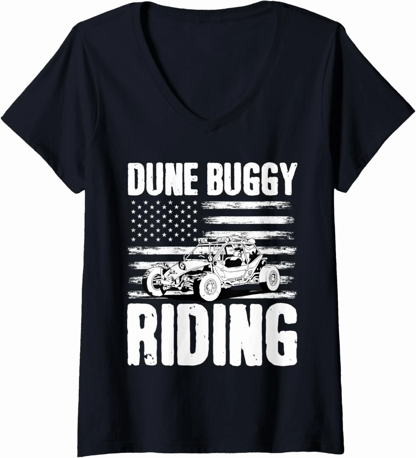 Womens Beach Sand Race Rail Racing Car American USA Flag Dune Buggy V-Neck T-Shirt