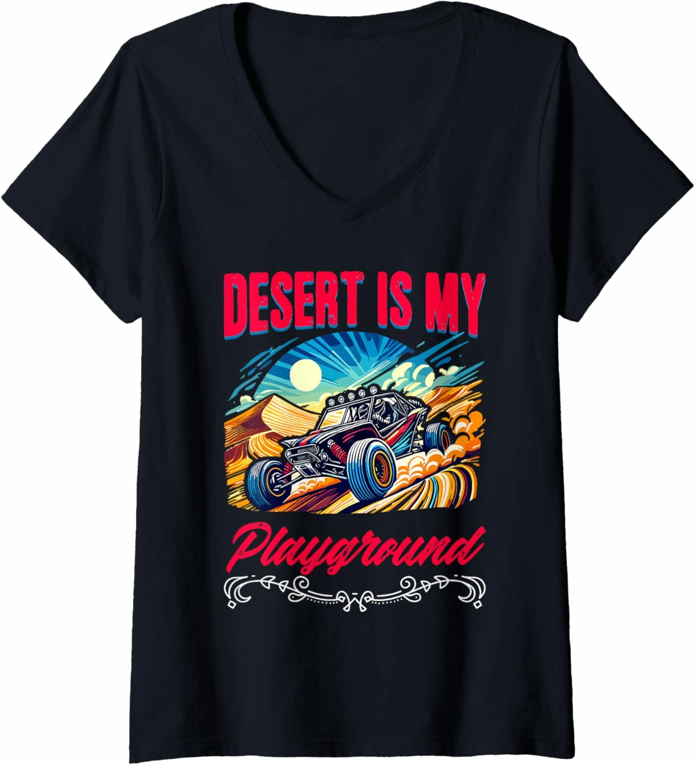 Womens Desert My Playground Beach Race Rail Racing Car Dune Buggy V-Neck T-Shirt