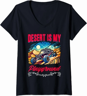 Womens Desert My Playground Beach Race Rail Racing Car Dune Buggy V-Neck T-Shirt