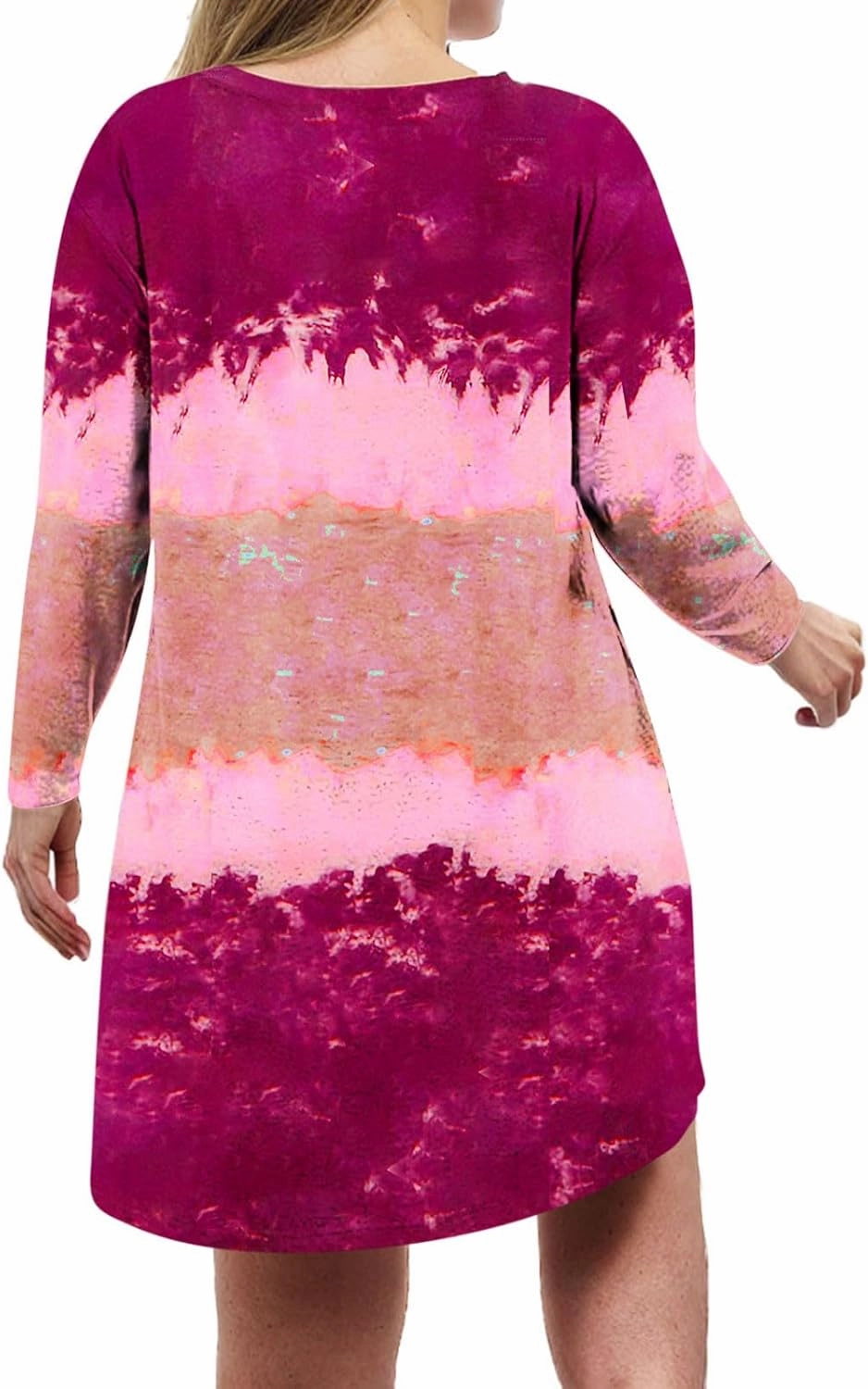 Womens Spring Dresses,Flowy Tie Dye Plus Size Dresses Crewneck Shift Long Sleeve Dress Going Out Vacation Date Night