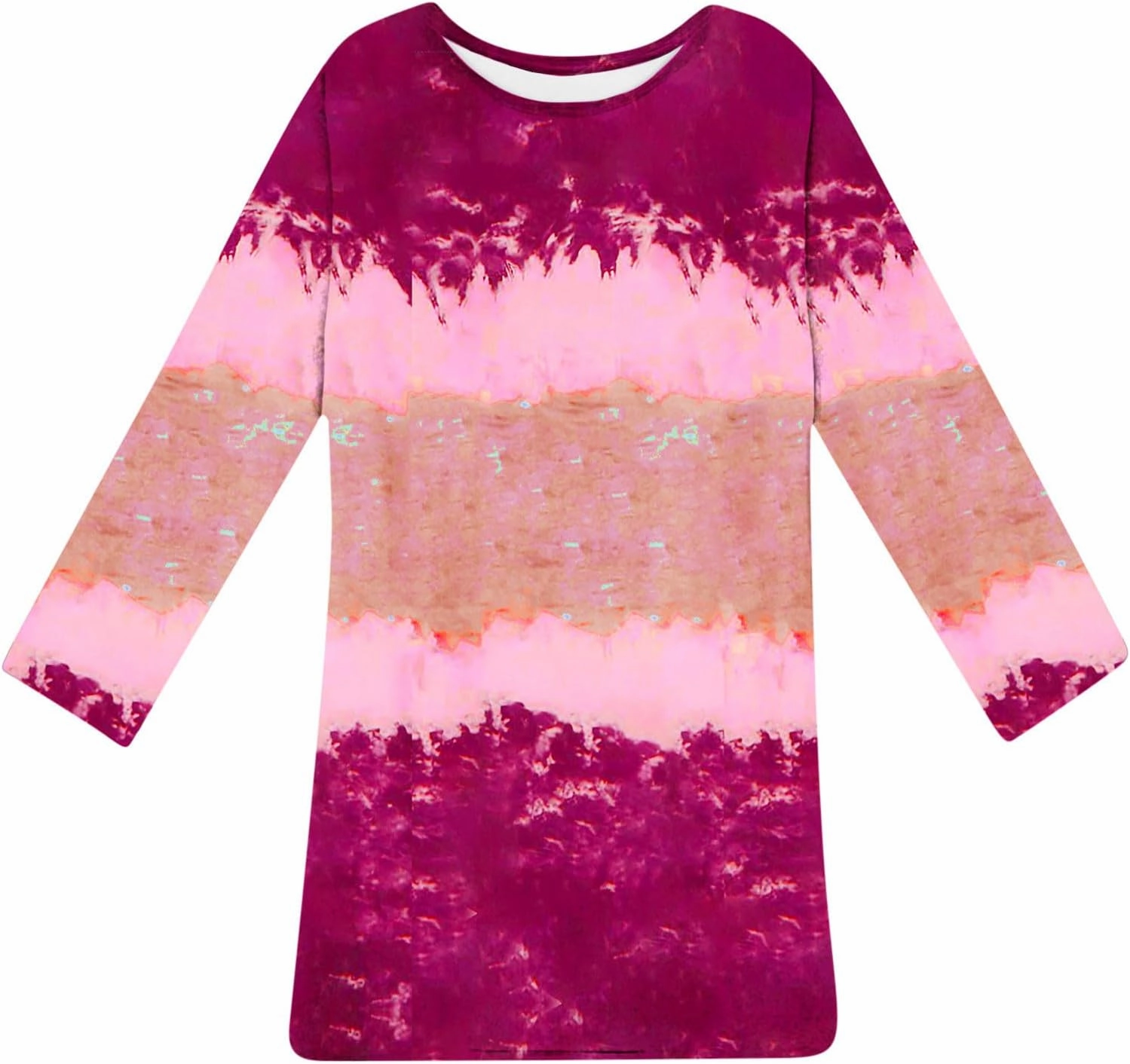 Womens Spring Dresses,Flowy Tie Dye Plus Size Dresses Crewneck Shift Long Sleeve Dress Going Out Vacation Date Night