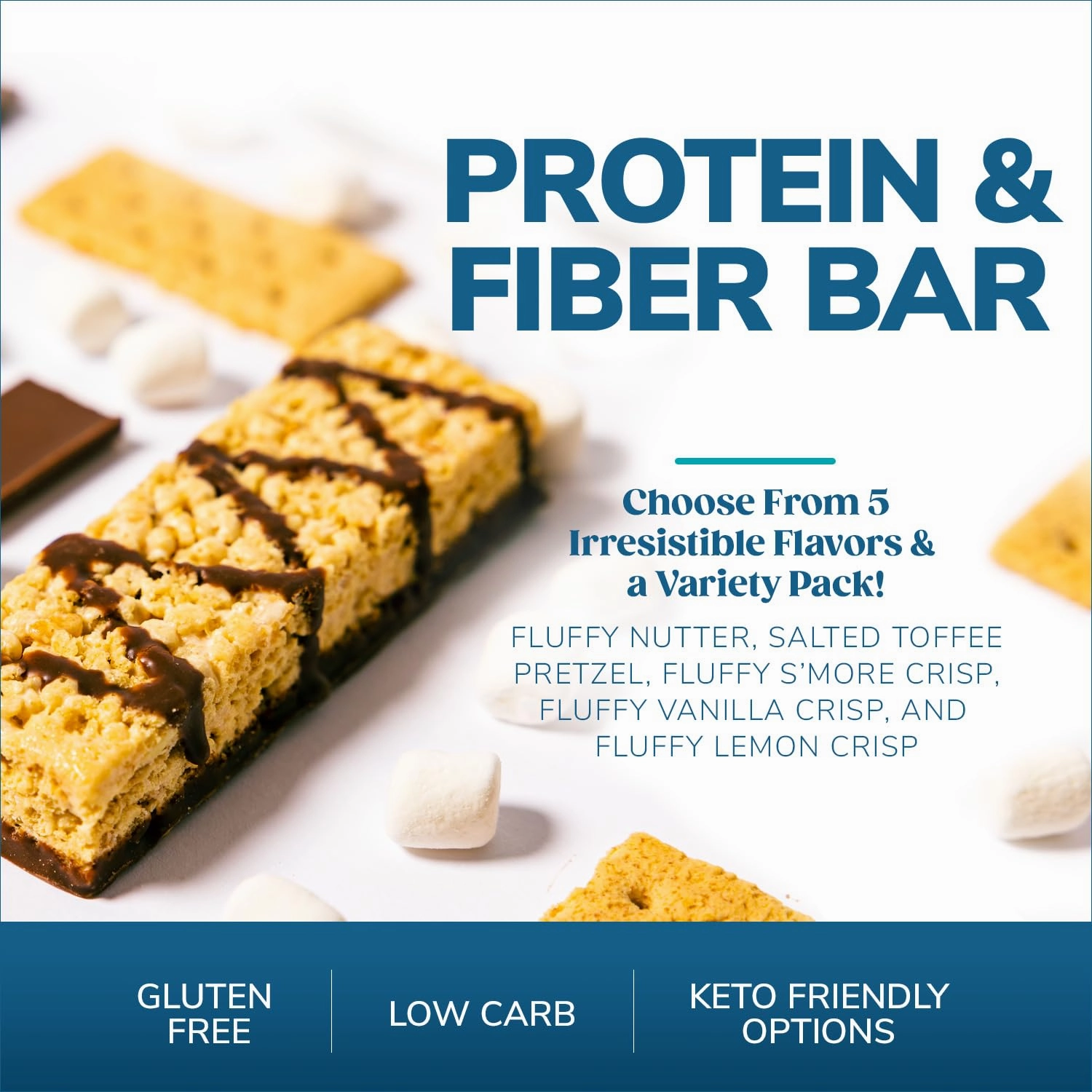Wonderslim High Fiber Protein Bars, Fluffy S'more Crisp | 15g Protein, 8g Fiber | Low Sugar, Low Carb | Healthy Indulgence | Satisfying, Supports Energy & On-the-Go Convenience, 7 Pack