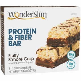 Wonderslim High Fiber Protein Bars, Fluffy S'more Crisp | 15g Protein, 8g Fiber | Low Sugar, Low Carb | Healthy Indulgence | Satisfying, Supports Energy & On-the-Go Convenience, 7 Pack