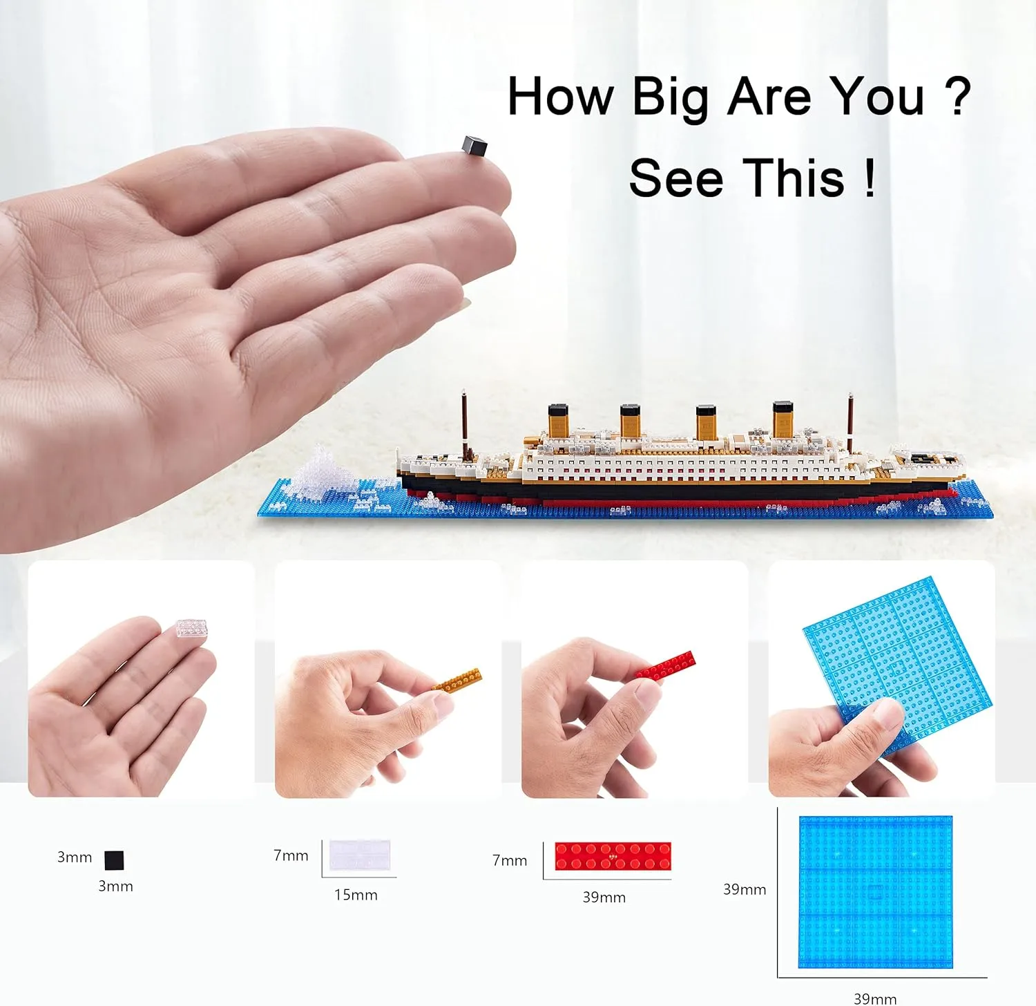 World Famous Titanic Micro Building Block Set for Adult Cruise Ship Micro Bricks Model Kit for Kids Ages of 14  - 1872 PCS Great Gift