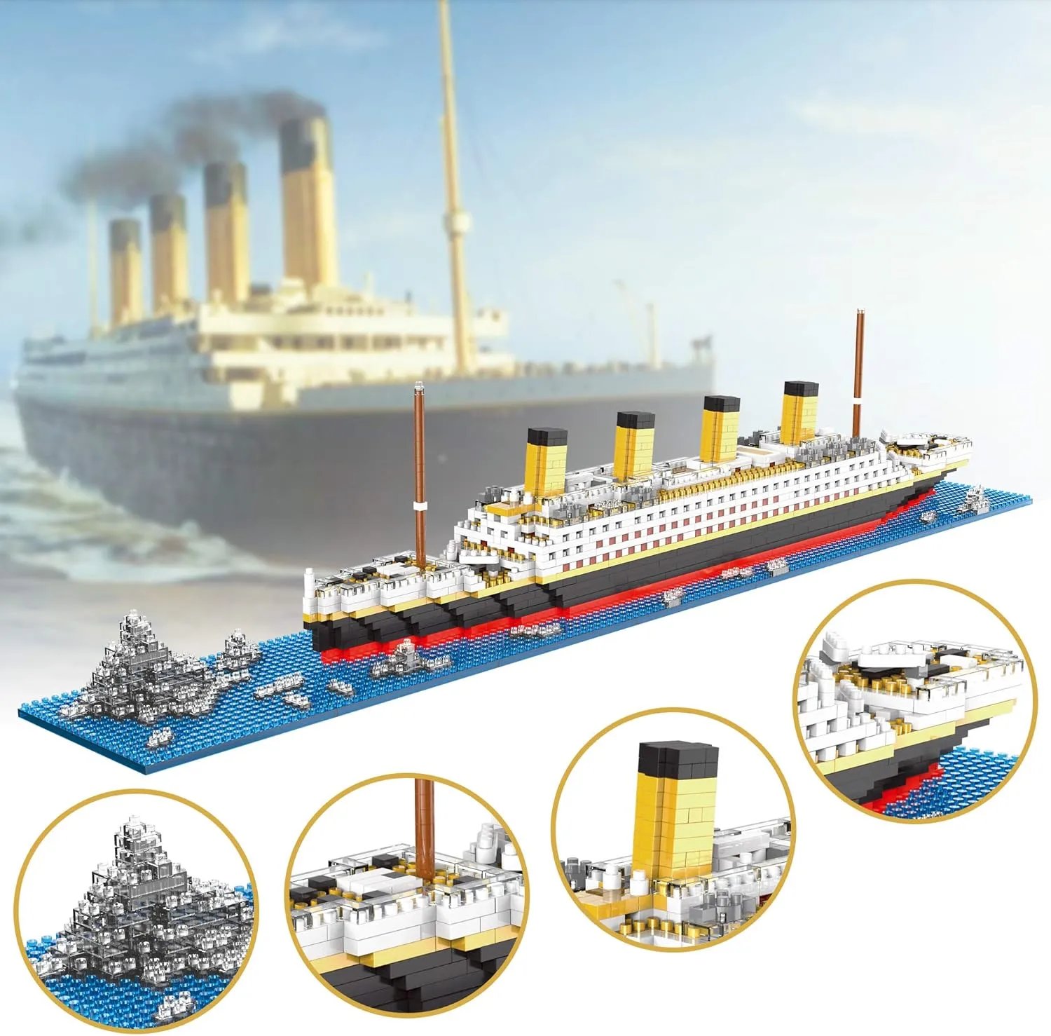World Famous Titanic Micro Building Block Set for Adult Cruise Ship Micro Bricks Model Kit for Kids Ages of 14  - 1872 PCS Great Gift