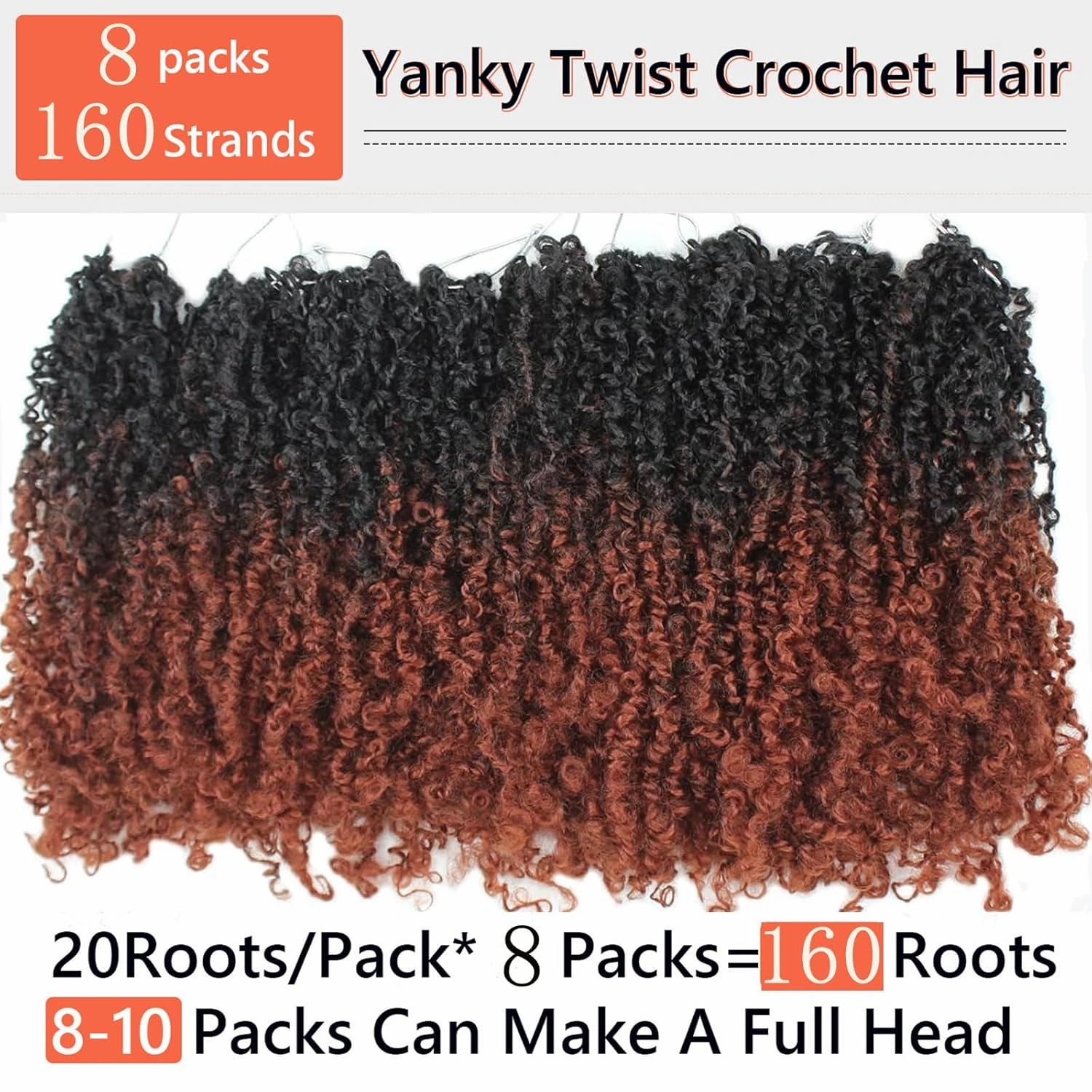 Yanky Twist Crochet Hair 12 Inch 8 Packs Yanky Passion Twist Hair Bohemian Yanky Twists Crochet Hair Pre Looped Pre-twisted Fluffy Mini Twist(1B/350)