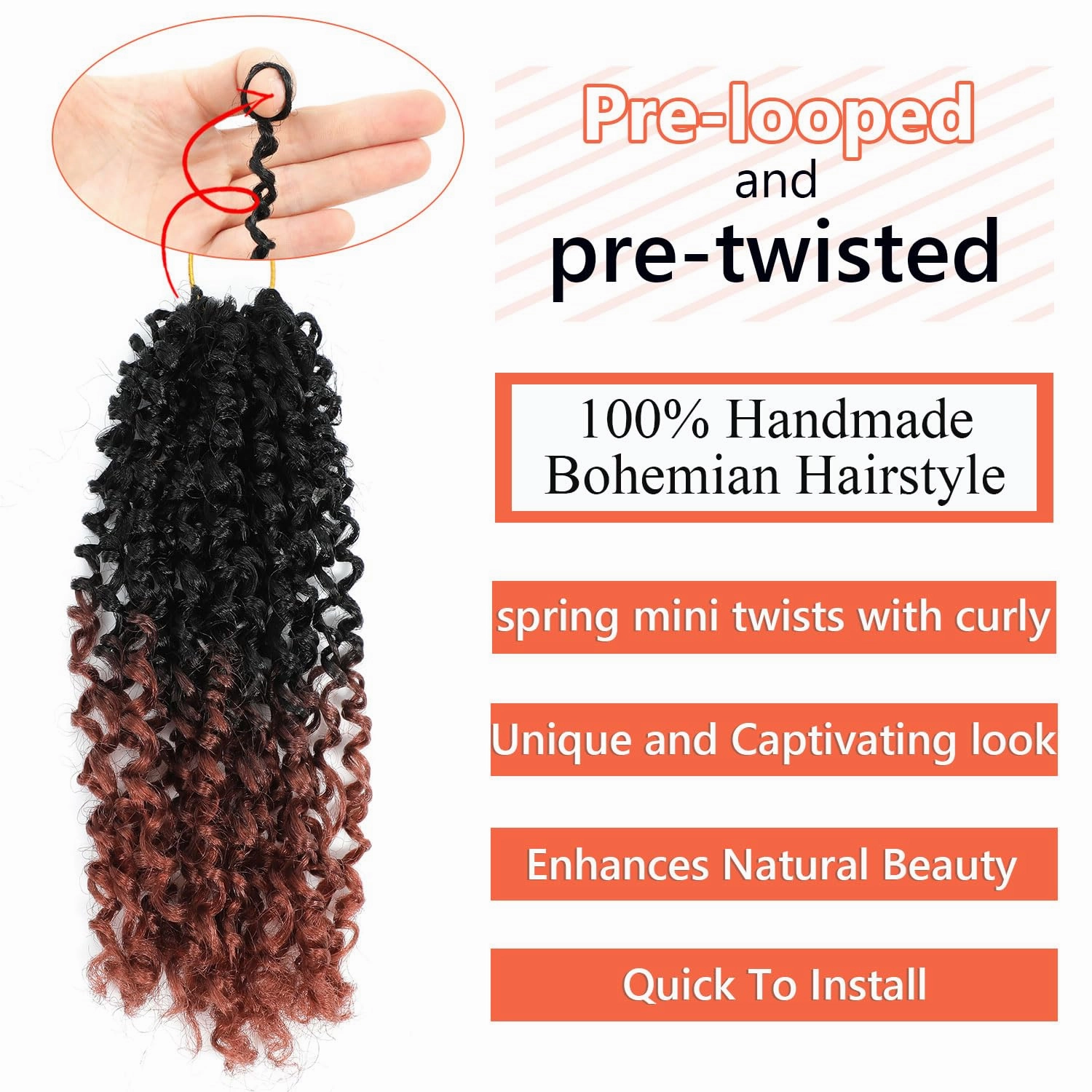 Yanky Twist Crochet Hair 12 Inch 8 Packs Yanky Passion Twist Hair Bohemian Yanky Twists Crochet Hair Pre Looped Pre-twisted Fluffy Mini Twist(1B/350)