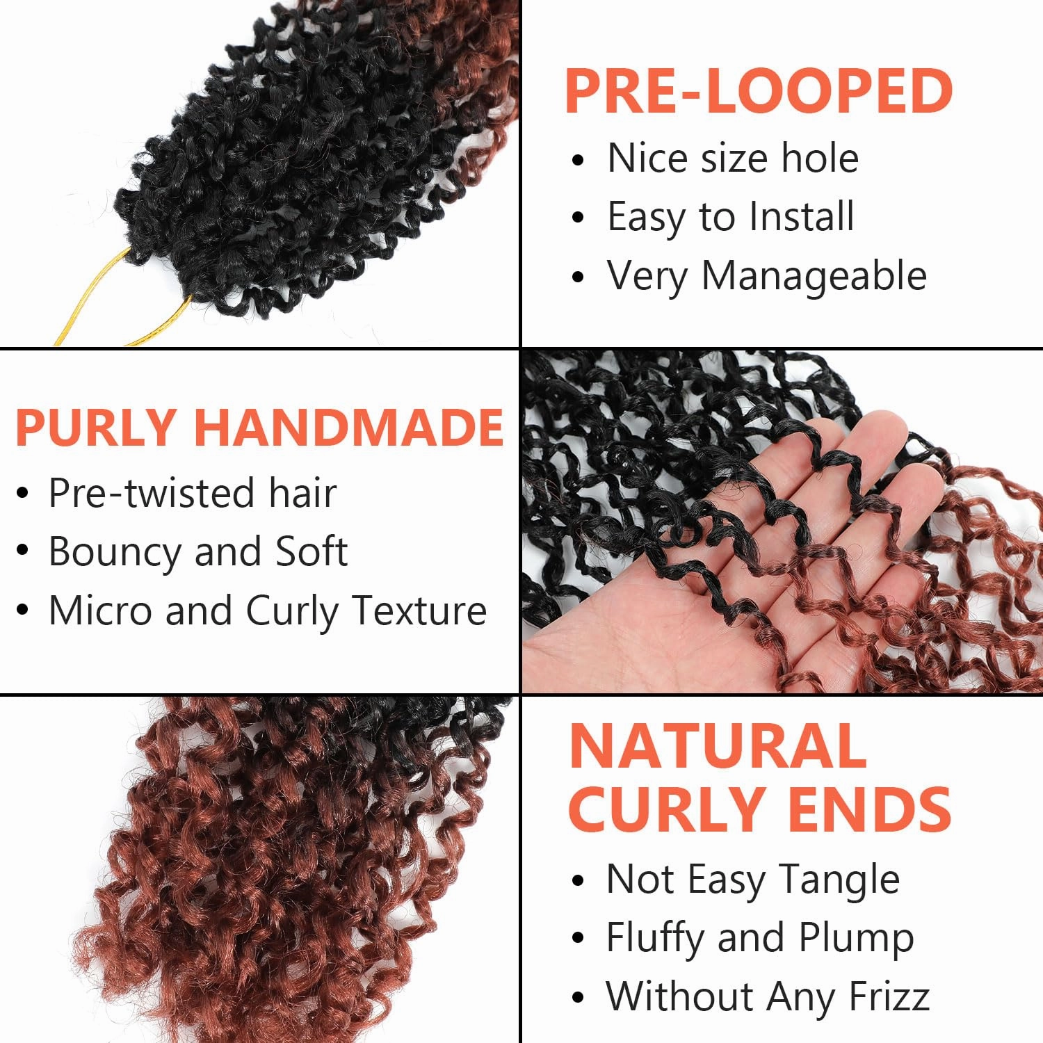 Yanky Twist Crochet Hair 12 Inch 8 Packs Yanky Passion Twist Hair Bohemian Yanky Twists Crochet Hair Pre Looped Pre-twisted Fluffy Mini Twist(1B/350)