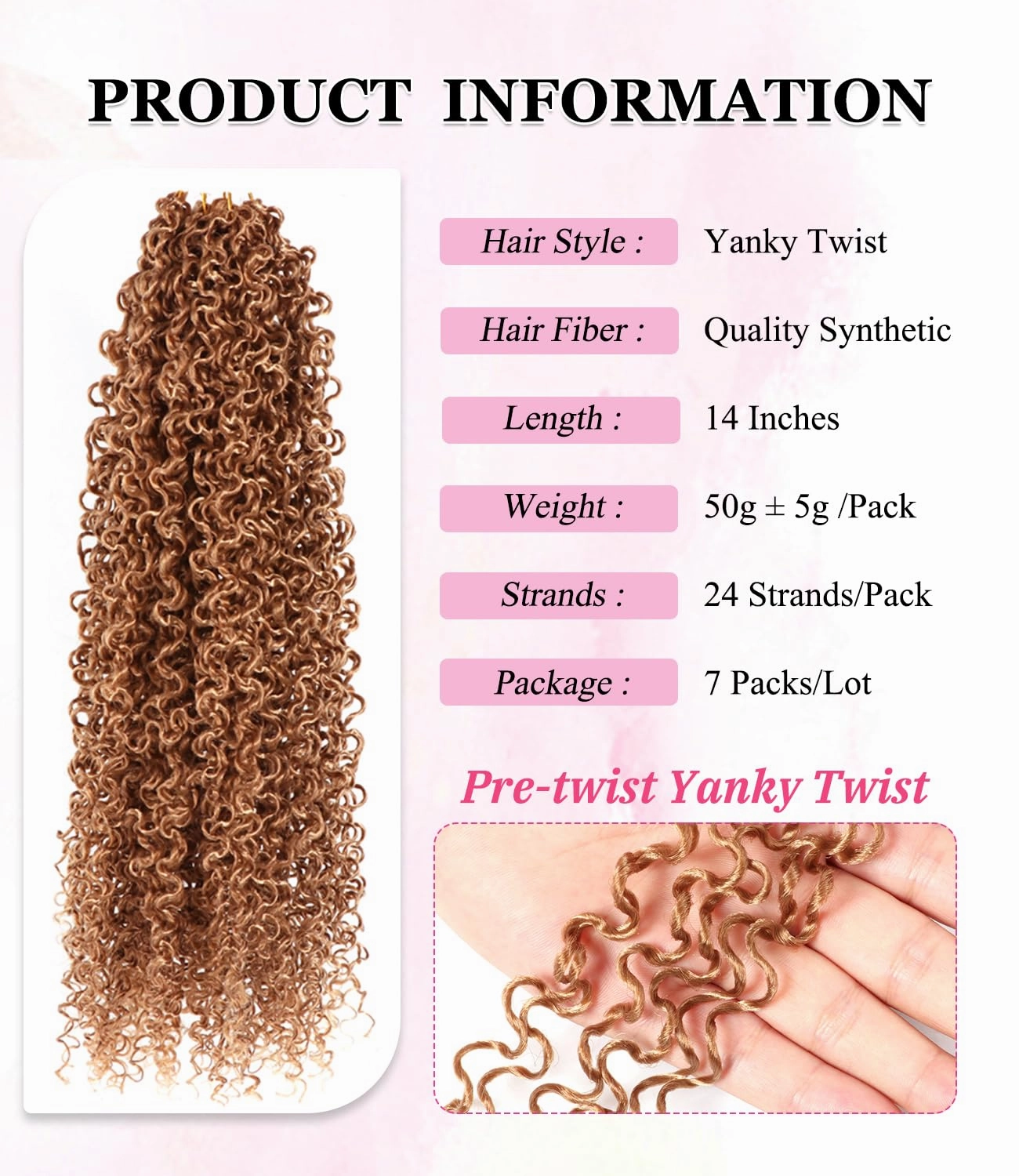 Yanky Twist Crochet Hair 14 Inch 7 Packs Pre Looped Ombre Yanky Passion Twist Crochet Hair Pre Looped Spring Twists Hair Fluffy Mini Crochet Twists Hair For Black Women (27, 14 Inch (Pack of 7))