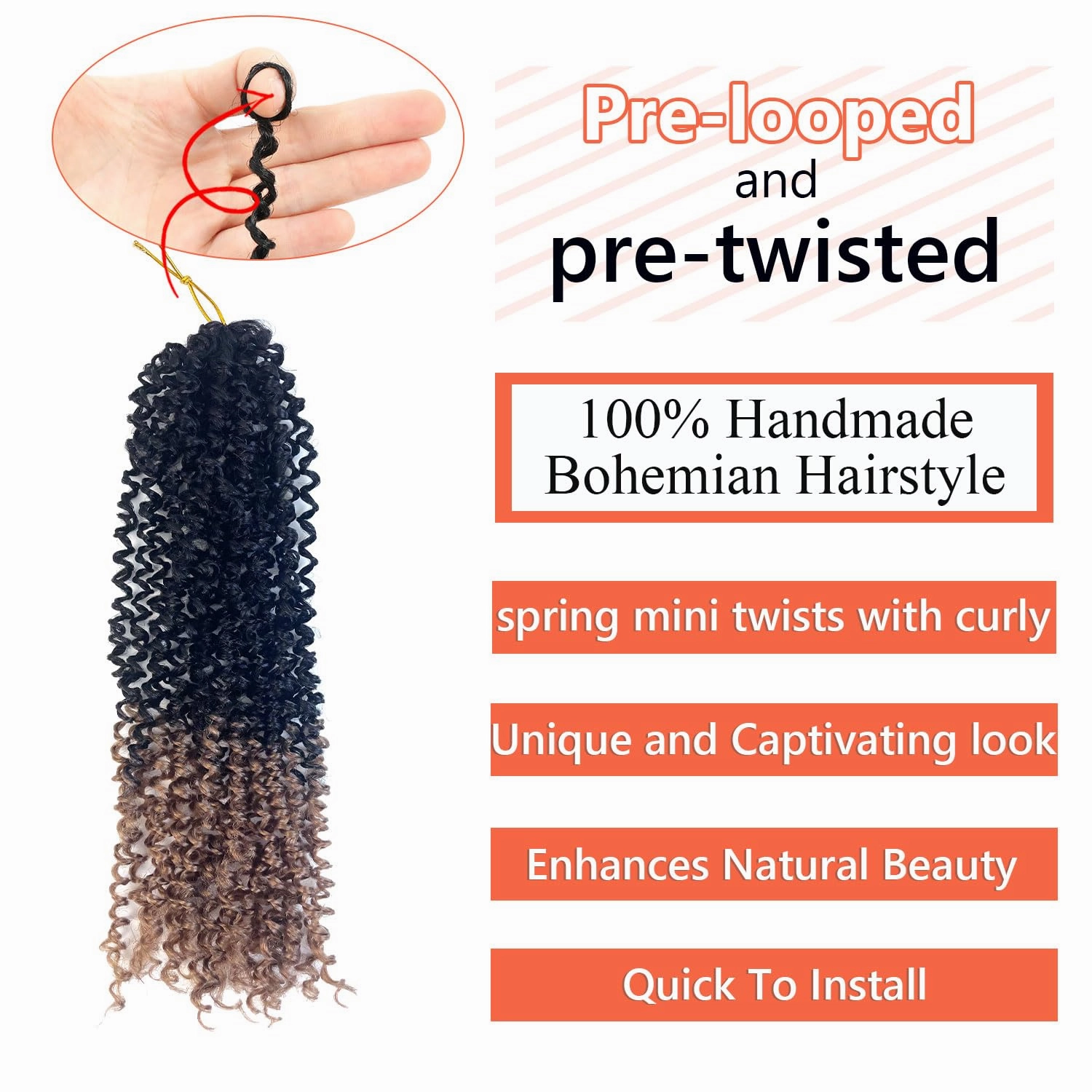 Yanky Twist Crochet Hair 8 Inch 10 Packs Yanky Passion Twist Hair Bohemian Yanky Twists Crochet Hair Pre Looped Pre-twisted Fluffy Mini Twist Crochet Hair Crochet Braiding Hair (1B/27)