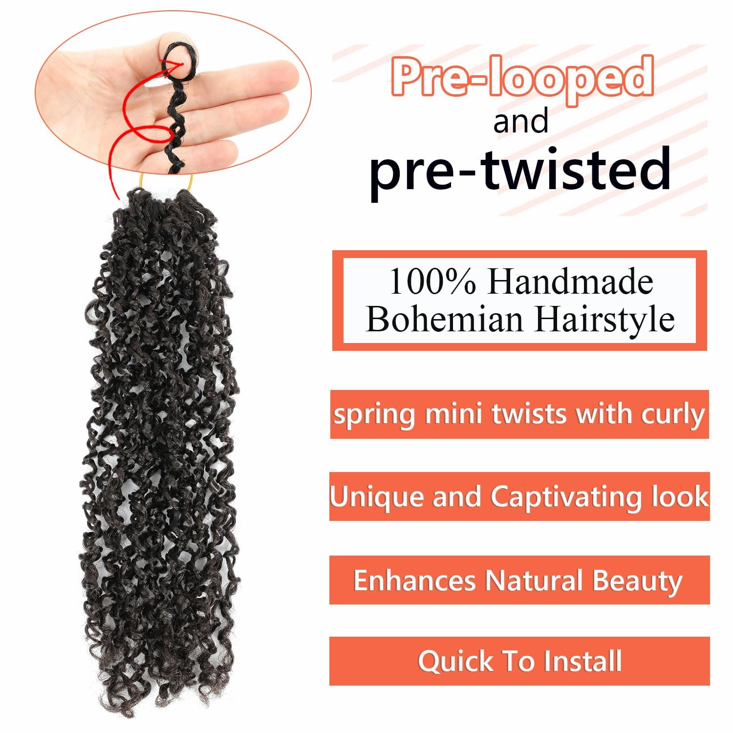 Yanky Twist Crochet Hair 8 Inch 10 Packs Yanky Passion Twist Hair Bohemian Yanky Twists Crochet Hair Pre Looped Pre-twisted Fluffy Mini Twist Crochet Hair Crochet Braiding Hair (#4)