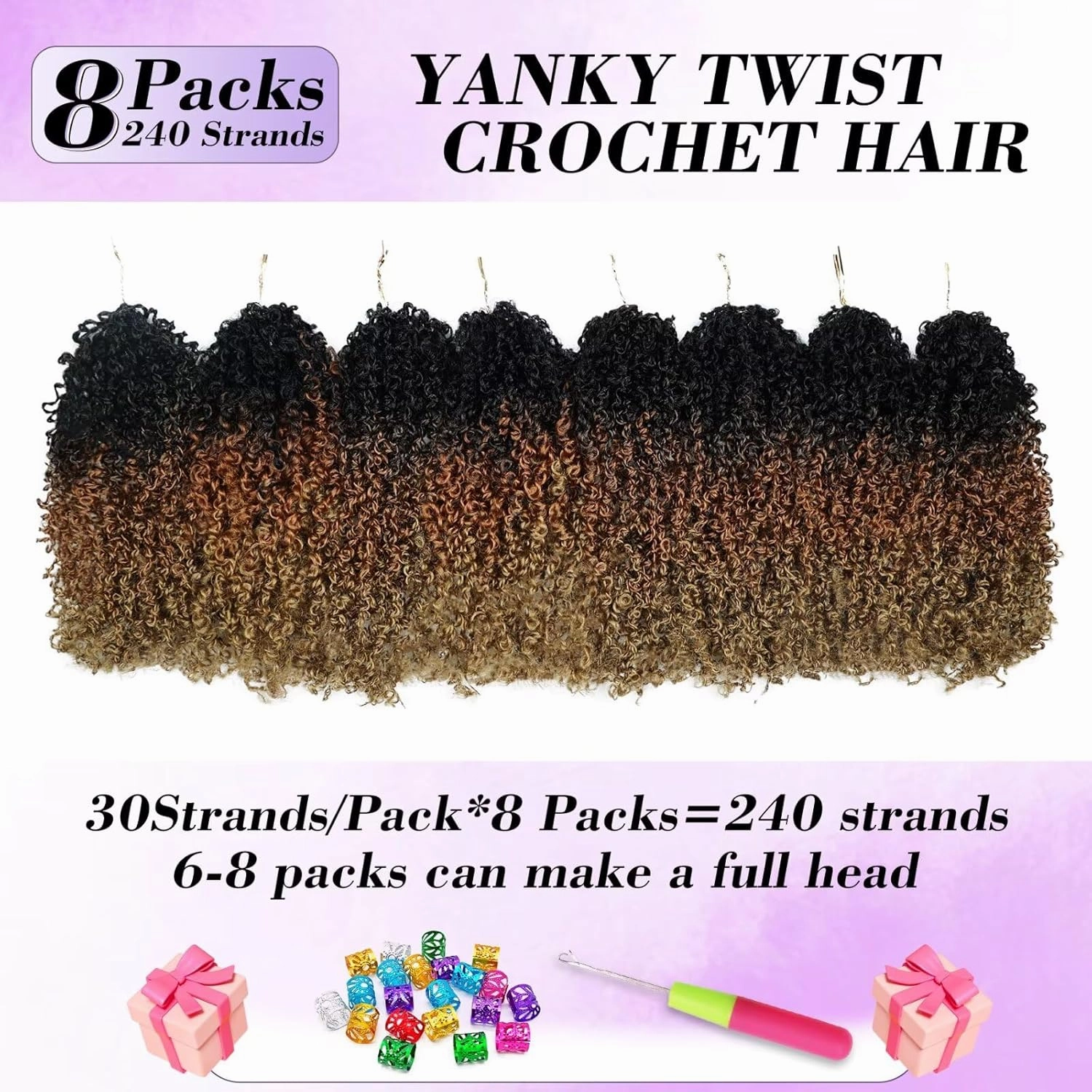 Yanky Twist Crochet Hair for black women 10 Inch 8 Packs 30 Stands/Pc,Pre-looped Fluffy Spring Mini Twist Passion Twist 3 Toned Ombre Brown Synthetic Crochet Braids Braiding Hair(10 Inch, OT30/27-8P)
