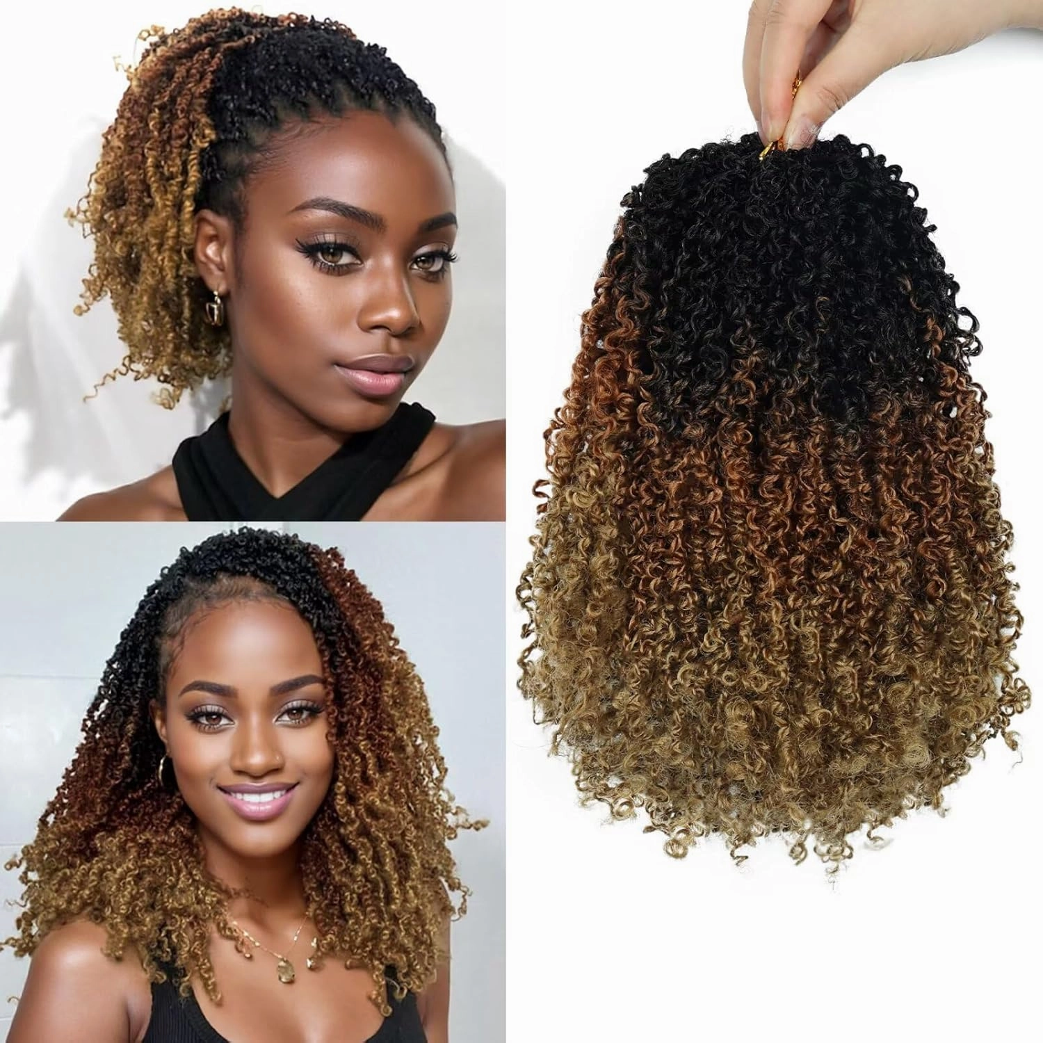 Yanky Twist Crochet Hair for black women 10 Inch 8 Packs 30 Stands/Pc,Pre-looped Fluffy Spring Mini Twist Passion Twist 3 Toned Ombre Brown Synthetic Crochet Braids Braiding Hair(10 Inch, OT30/27-8P)
