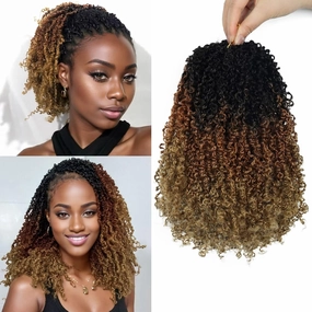Yanky Twist Crochet Hair for black women 10 Inch 8 Packs 30 Stands/Pc,Pre-looped Fluffy Spring Mini Twist Passion Twist 3 Toned Ombre Brown Synthetic Crochet Braids Braiding Hair(10 Inch, OT30/27-8P)