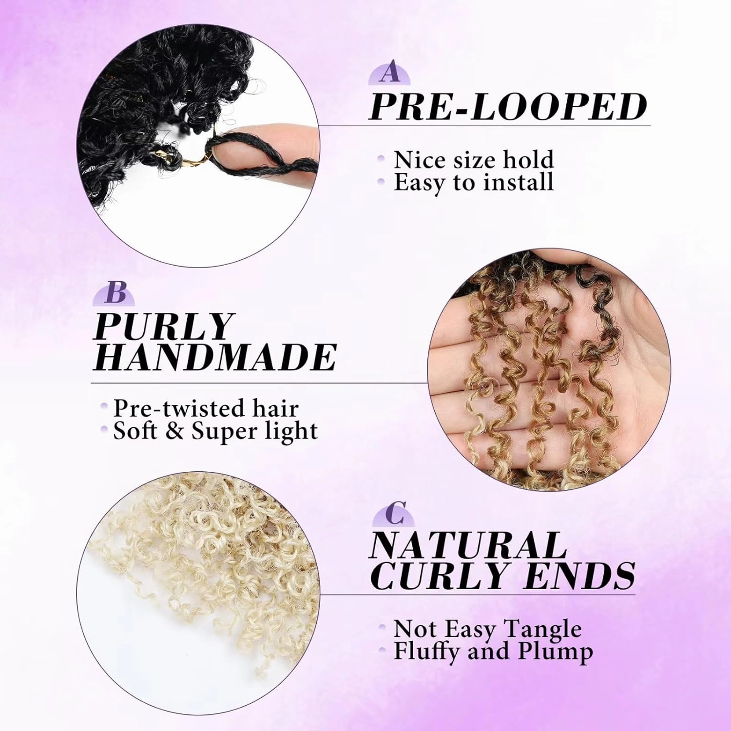 Yanky Twist Crochet Hair for black women 10 Inch 8 Packs 30 Stands/Pc,Pre-looped Fluffy Spring Mini Twist Passion Twist 3 Tones Ombre Blonde Synthetic Crochet Braids Braiding Hair(10Inch, OT27/613-8P)