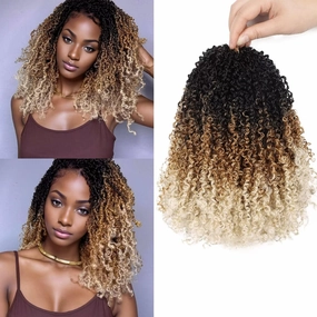 Yanky Twist Crochet Hair for black women 10 Inch 8 Packs 30 Stands/Pc,Pre-looped Fluffy Spring Mini Twist Passion Twist 3 Tones Ombre Blonde Synthetic Crochet Braids Braiding Hair(10Inch, OT27/613-8P)