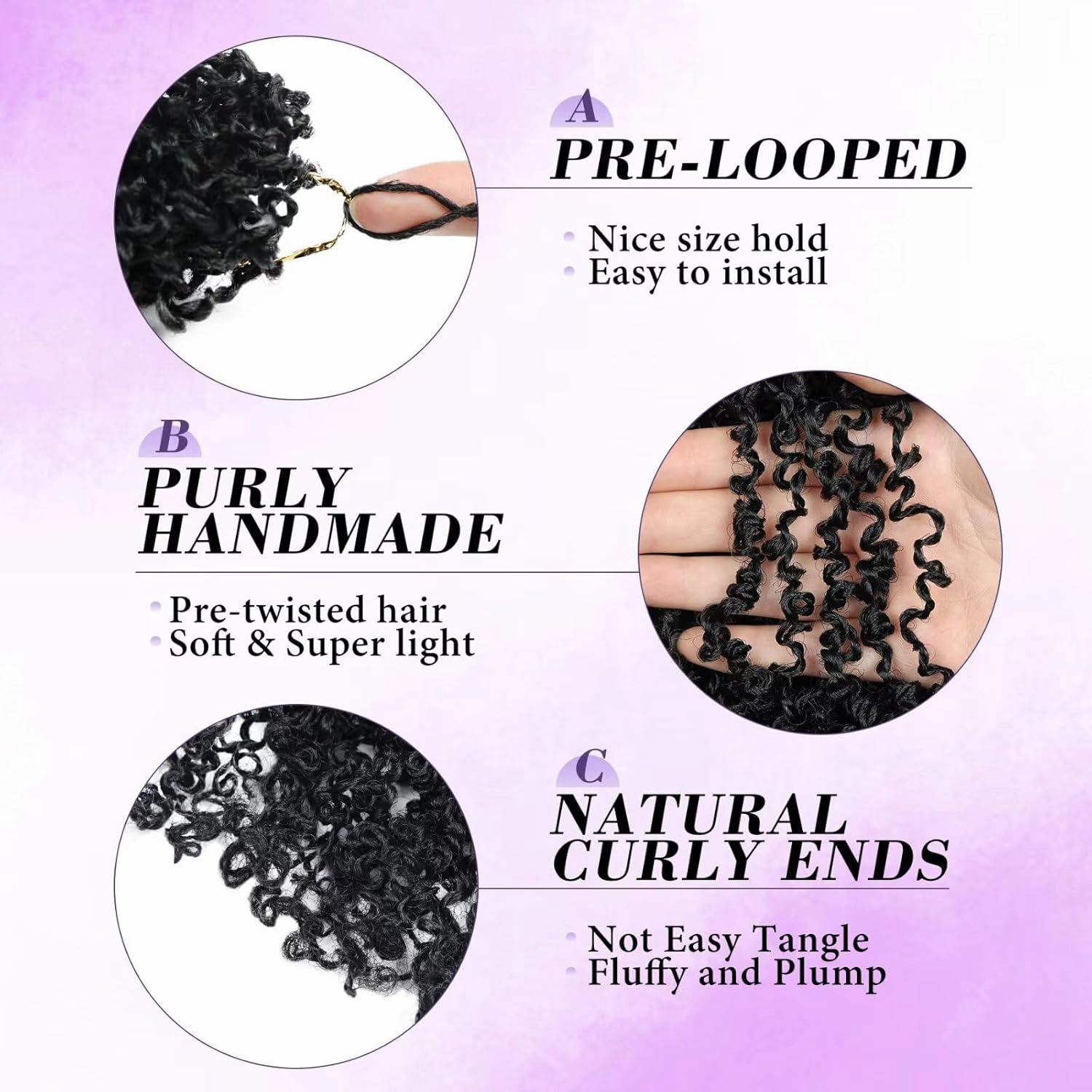Yanky Twist Crochet Hair for black women 10 Inch 8 Packs 30 Stands/Pc,Pre-looped Fluffy Spring Mini Twist Passion Twist Natural Black Synthetic Crochet Braids Braiding Hair(10 Inch, 1B-8P)