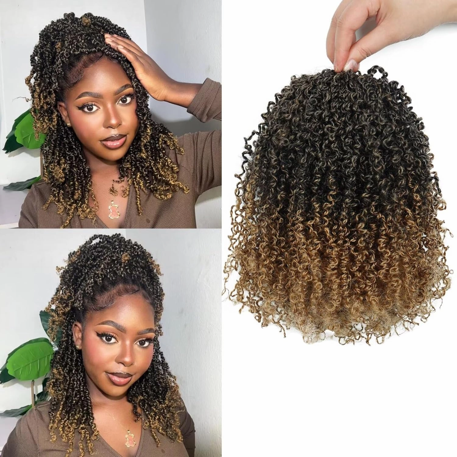 Yanky Twist Crochet Hair for black women 10 Inch 8 Packs 30 Stands/Pc,Pre-looped Fluffy Spring Mini Twist Passion Twist Ombre Blonde Synthetic Crochet Braids Braiding Hair(10 Inch, T27-8P)