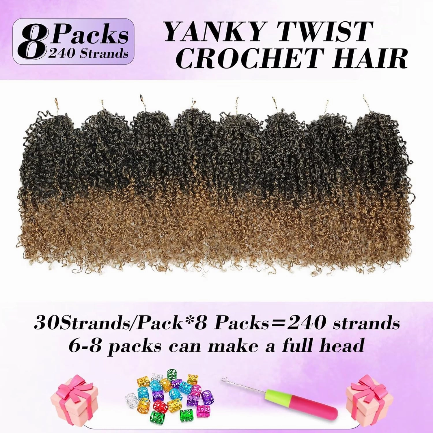 Yanky Twist Crochet Hair for black women 10 Inch 8 Packs 30 Stands/Pc,Pre-looped Fluffy Spring Mini Twist Passion Twist Ombre Blonde Synthetic Crochet Braids Braiding Hair(10 Inch, T27-8P)