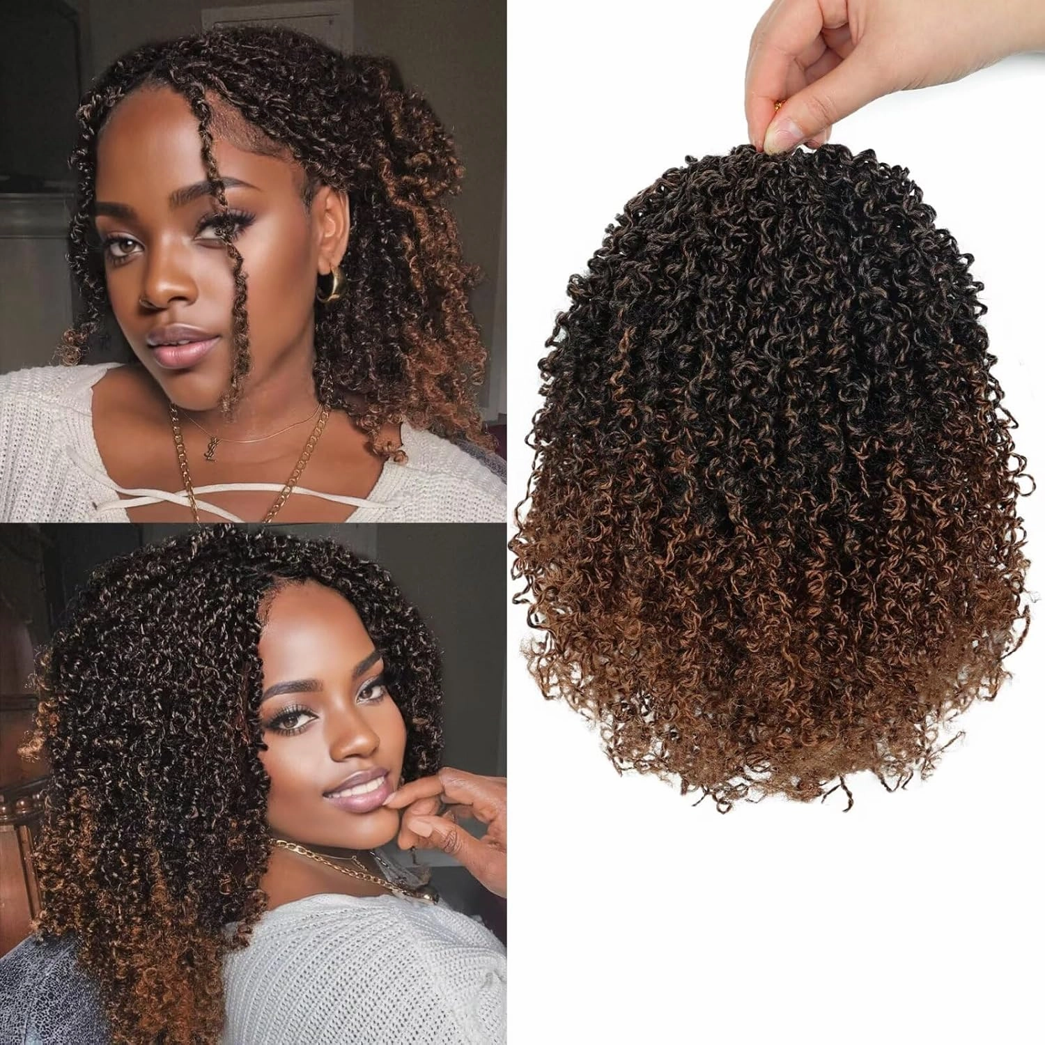 Yanky Twist Crochet Hair for black women 10 Inch 8 Packs 30 Stands/Pc,Pre-looped Fluffy Spring Mini Twist Passion Twist Ombre Brown Synthetic Crochet Braids Braiding Hair(10 Inch, T30-8P)