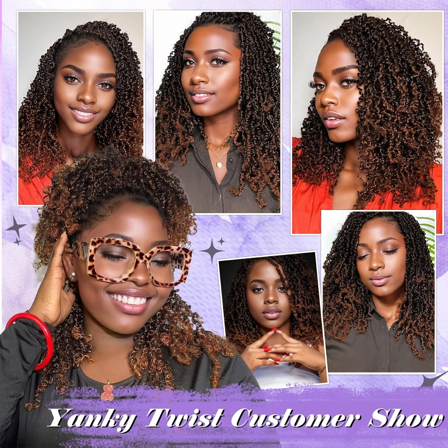 Yanky Twist Crochet Hair for black women 10 Inch 8 Packs 30 Stands/Pc,Pre-looped Fluffy Spring Mini Twist Passion Twist Ombre Brown Synthetic Crochet Braids Braiding Hair(10 Inch, T30-8P)